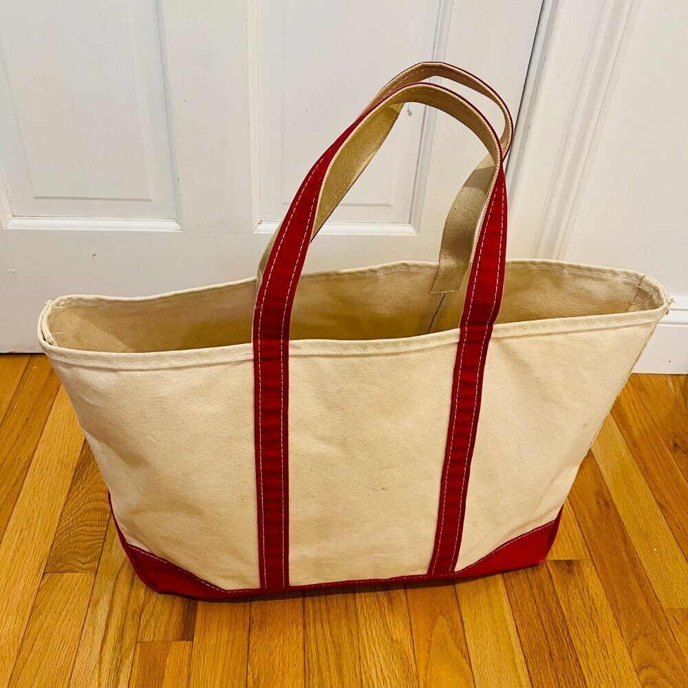 Vintage 1980s L.L Bean Boat And Tote Large Heavy Canvas Bag USA Red/White - Picture 10 of 16